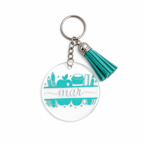 Llavero personalizado de metacrilato con nombre y diseño escolar - regalo para profesor