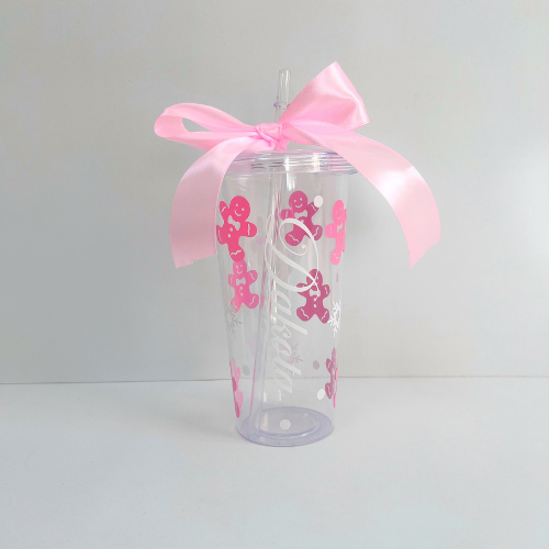 Vaso Navideño personalizado con copos de nieve y galletas