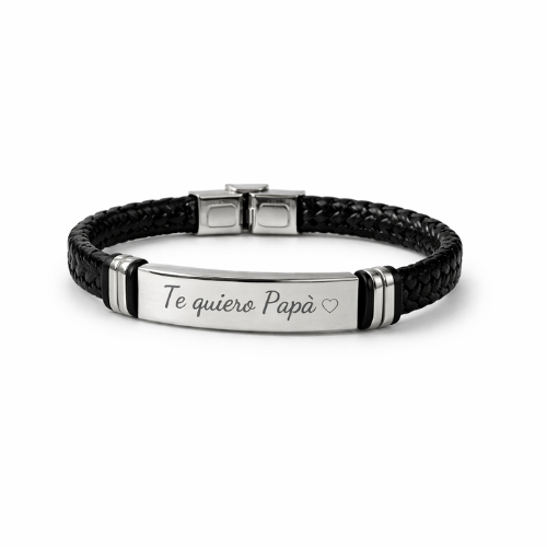 Pulsera de cuero personalizada para hombre con placa de acero inoxidable