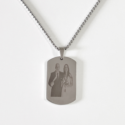 Chapa militar personalizada con foto y texto - Grabado láser