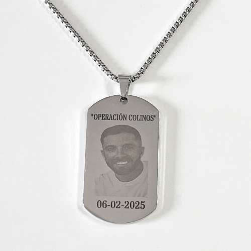 Chapa militar personalizada con foto y texto - Grabado láser