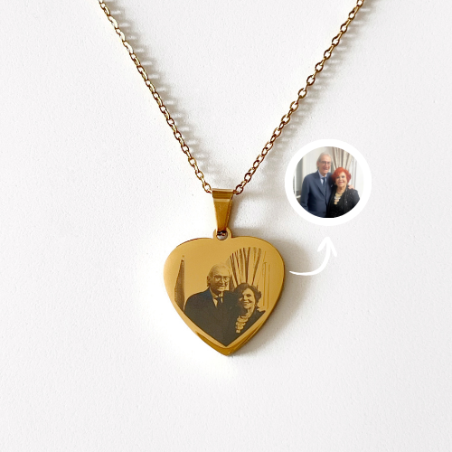 Collar de corazón personalizado con foto y frase - Grabado lasér