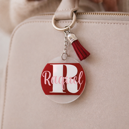 Llavero franja personalizado de metacrilato con inicial y nombre