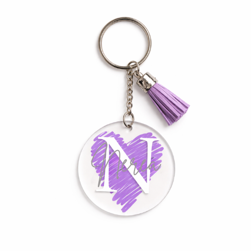 Llavero corazón personalizado de metacrilato con inicial y nombre