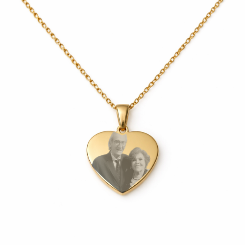 Collar de corazón personalizado con foto y frase - Grabado lasér