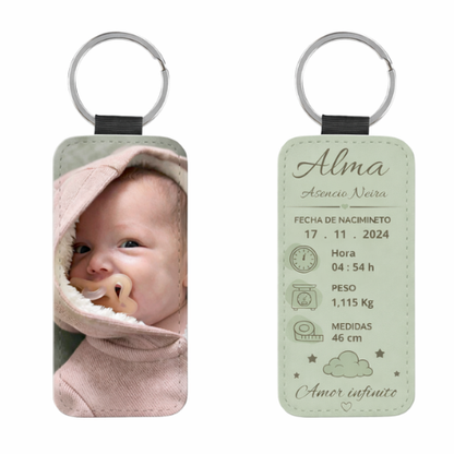 Llavero personalizado nacimiento de bebé con foto y datos