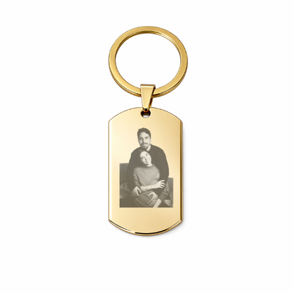 Llavero chapa militar personalizada con foto y frase - Acero inoxidable