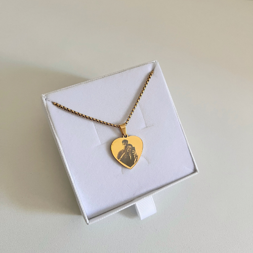 Collar de corazón personalizado con foto-Acero inoxidable grabado láser