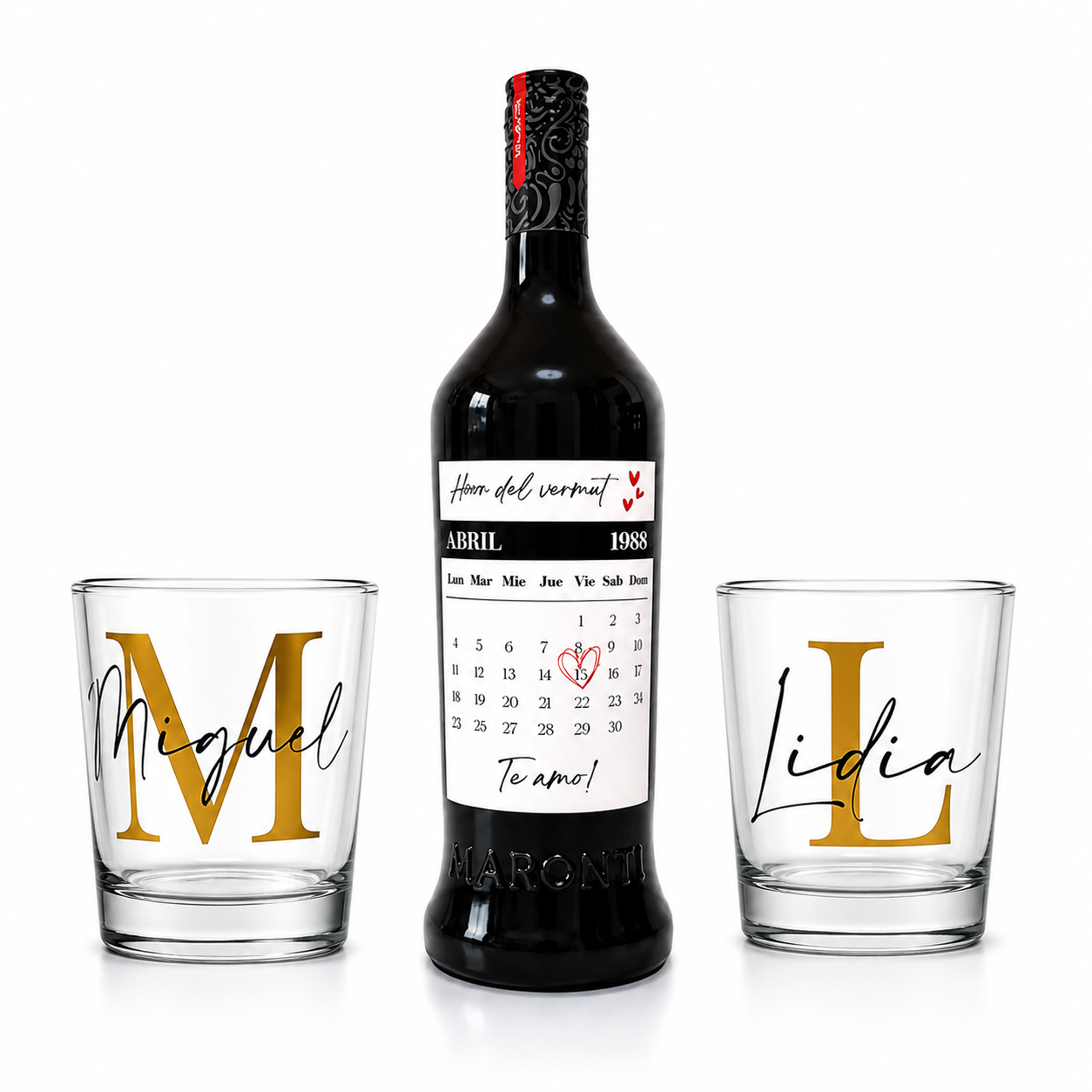 Pack Vermut personalizado + 2 vasos | Regalo único y diseño a medida