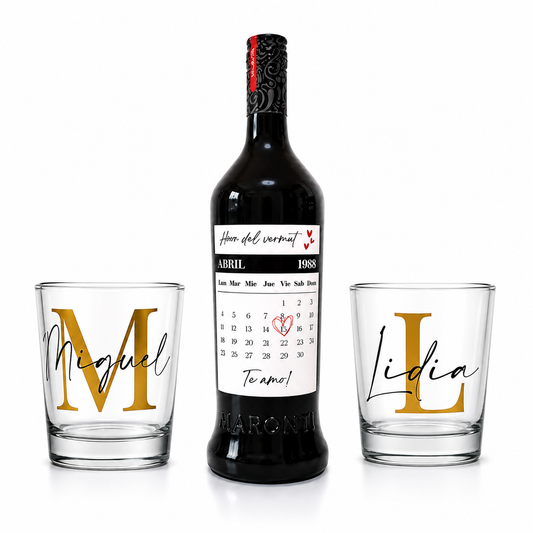 Pack Vermut personalizado + 2 vasos | Regalo único y diseño a medida