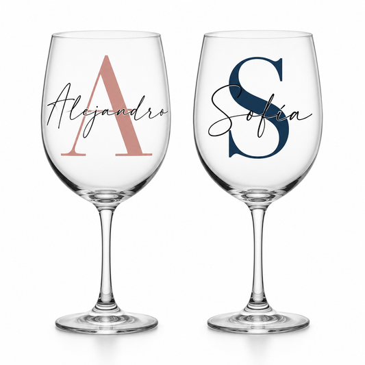 Copas de vino personalizadas con inicial y nombre | Dos copas