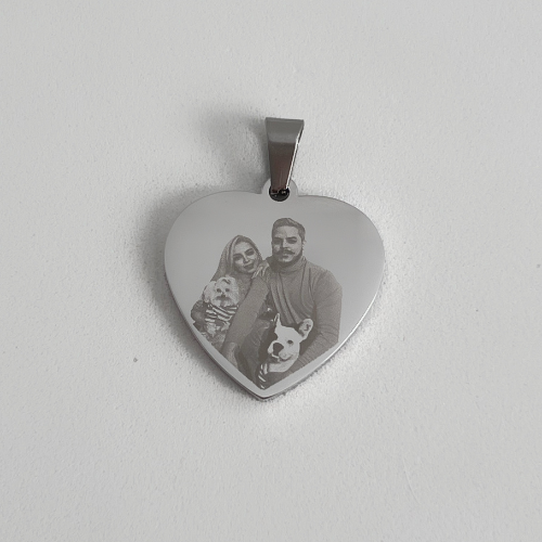 Collar corazón personalizado con foto-acero inoxidable grabado a láser