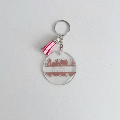 Llavero personalizado de metacrilato con nombre y diseño escolar - regalo para profesor