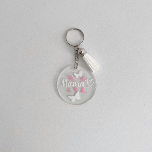 Llavero personalizado de metacrilato para mamá con nombre y mariposas