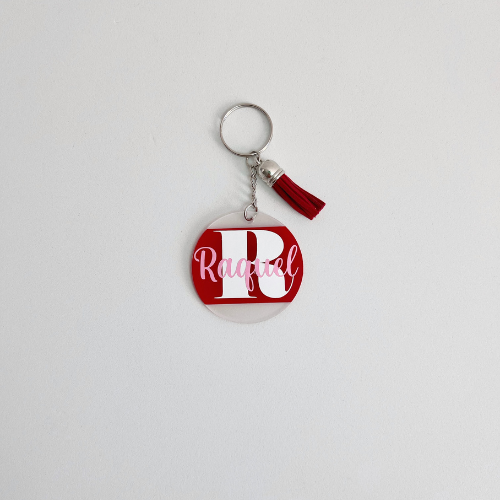 Llavero franja personalizado de metacrilato con inicial y nombre