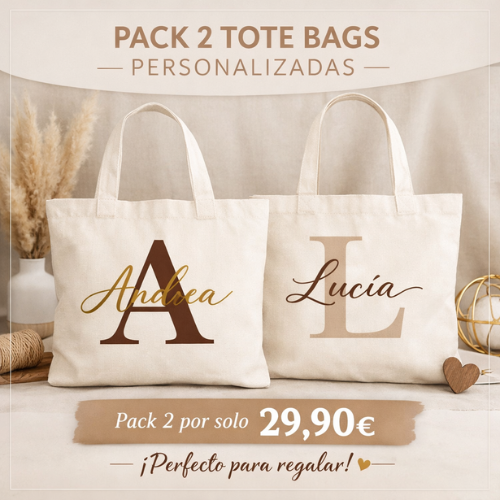 Pack 2 tote bags personalizadas con inicial y nombre